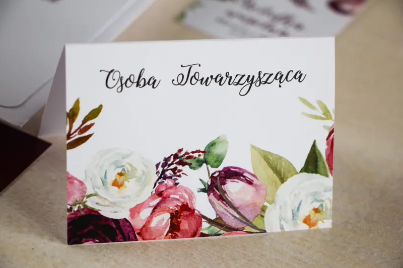 Kwiatowe Winietki ślubne na stół weselny, grafika z różowymi i purpurowymi piwoniami i tulipanami Kwiatowe Winietki ślubne na stół weselny, grafika z różowymi i purpurowymi piwoniami i tulipanami