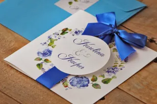 Hochzeitseinladung mit Schleife und buntem Umschlag - Aquarelle Nr. 5 - Kornblumenblumen