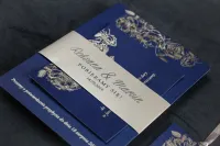 Granatowe Zaproszenia Ślubne Glamour ze Srebrem | Mikado 1