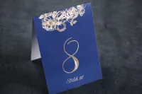 Numery na Stół Weselny Glamour Granatowo-Srebrne | Mikado