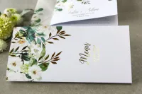 Menu Weselne Glamour Złocone Białe Kwiaty | Rubin nr 1