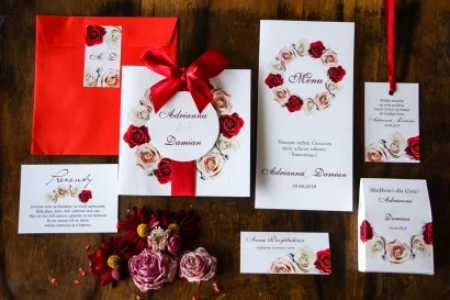 Romantyczne Zaproszenia z Różami w Kolorze Bordowym | Eleganckie Weselne Zawiadomienia | Akwarele nr 24