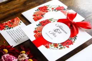 Zaproszenia ślubne w etui z bordowymi, czerwonymi kwiatami - Zaproszenia Malowane Kwiaty nr 31