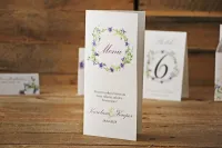 Menu Weselne Akwarelowe Fiołki | Eleganckie Menu na Stół