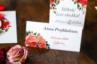 Winietki Ślubne Bordowe Kwiaty na Lnie | Amelia Wedding