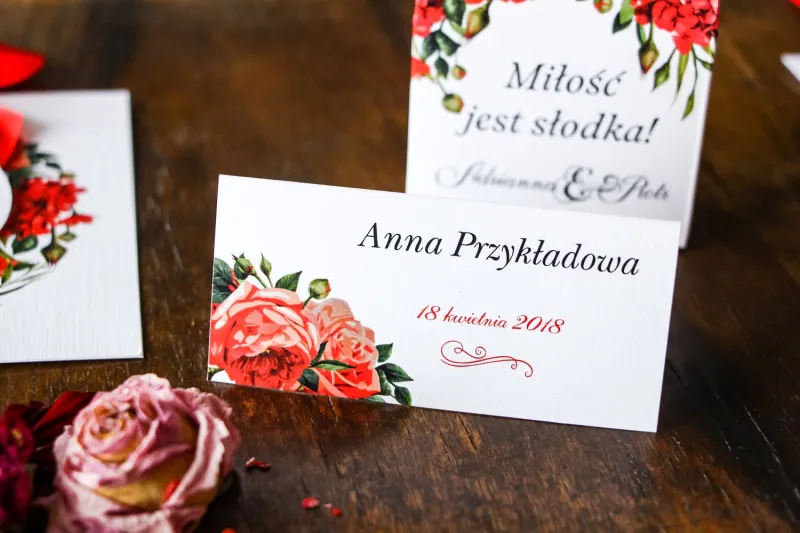 Winietki ślubne - Grafika z bordowymi, czerwonymi kwiatami