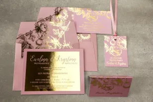 Różowe Zaproszenia Ślubne Złocone Róże, Eleganckie | Papeteria Ślubna Glamour | Brilant nr 2