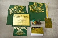 Bogato Złocone Zaproszenia na Wesele | Zielone Motywy Kwiatowe