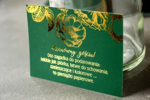 Green Glamour Hochzeitseinladungskarte mit vergoldender Rosengrafik