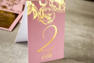 Różowe Numery stolików w stylu Glamour ze złoceniem grafiki róż