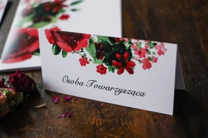 Winietki Ślubne z Bordowymi Kwiatami i Zielonymi Liśćmi | Romantyczna Elegancja | Kalia nr 11