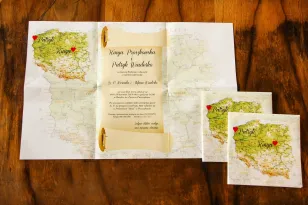Zaproszenia ślubne z mapą Polski dla Par, które pochodzą z innych miast, dla podróżników
