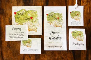 Zaproszenia ślubne z mapą Polski dla Par, które pochodzą z innych miast, dla podróżników