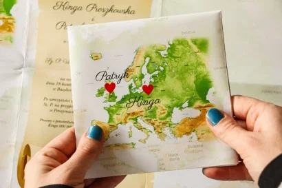 Ślubne Zaproszenia z motywem Europy - idealne dla par z różnych krajów | Nietypowe zaproszenia weselne | Mapa Uczuć nr 2