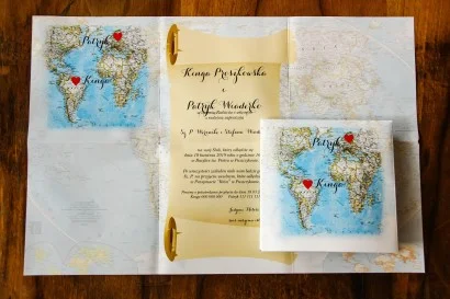 Zaproszenia na Ślub z Mapą Świata | Weselne Zaproszenia dla Miłośników Podróży | Mapa Uczuć nr 3