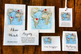 Zaproszenia ślubne z mapą Świata dla Par, które pochodzą z innych krajów