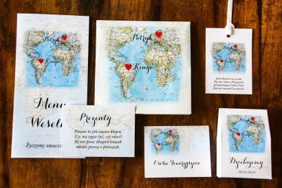 Zaproszenia na Ślub z Mapą Świata | Weselne Zaproszenia dla Miłośników Podróży | Mapa Uczuć nr 3
