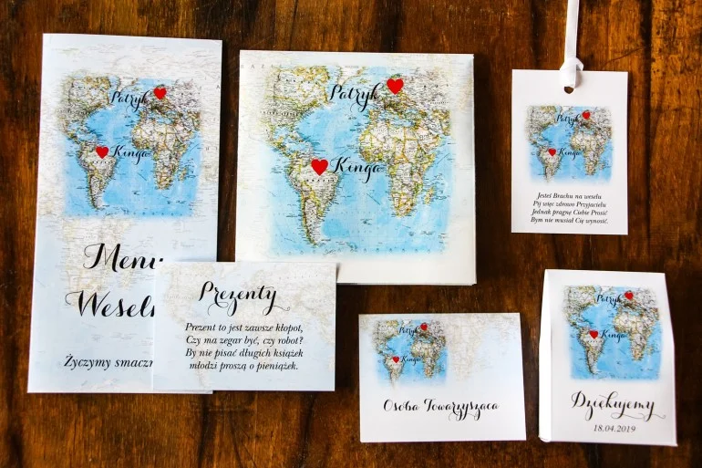 Zaproszenia na Ślub z Mapą Świata | Weselne Zaproszenia dla Miłośników Podróży