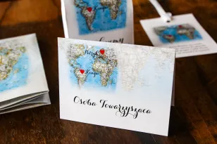 Hochzeitsvignetten mit Weltkarte für Paare aus verschiedenen Ländern