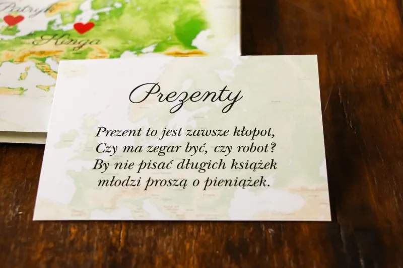 Bilecik do zaproszeń ślubnych z mapą Europy, dla par pochodzących z różnych krajów Bilecik do zaproszeń ślubnych z mapą Europy, dla par pochodzących z różnych krajów