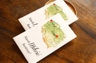 Hochzeitsdank, Samen für Hochzeitsgäste mit einer Karte von Polnisch für Paare aus verschiedenen Städten