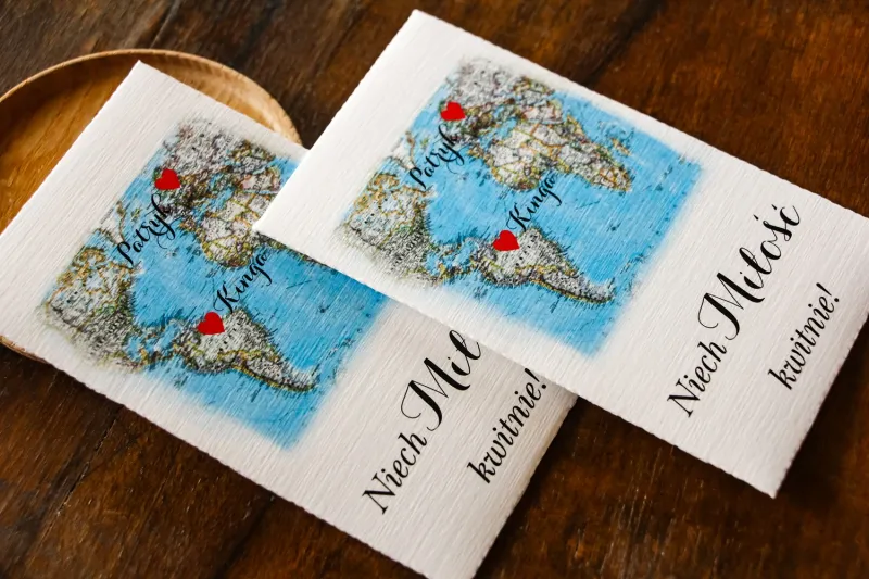 Podziękowania ślubne, nasionka na gości weselnych z mapą Świata dla par pochodzących z różnych krajów