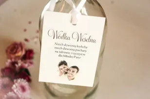 Weiße Hochzeitsflaschenanhänger mit Foto