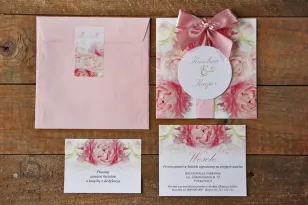 Eleganckie Zaproszenia Ślubne z Piwoniami Akwarelą i Kokardką | Kwadratowe Zaproszenia Kwiatowe | Akwarele nr 9