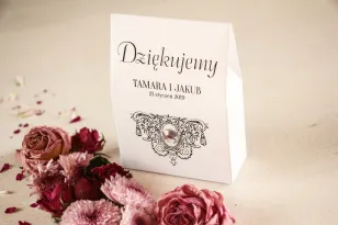 Hochzeitsdanksagungen, Schachteln für Süßigkeiten für Gäste aus der Kollektion Mit Foto und dekorativem Kieselstein