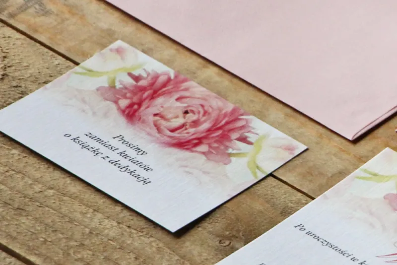 Bilecik do zaproszenia 105 x 74 mm prezenty ślubne wesele - Akwarele nr 9 - Różowe piwonie