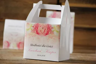 Pudełko na ciasto kwadratowe, tort weselny - Akwarele nr 9 - Różowe peonie, piwonie