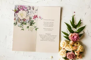Eleganckie Menu Weselne Srebrzone z Kwiatami | Karta Dań na Stół Glamour | Pastelowe Nr 4