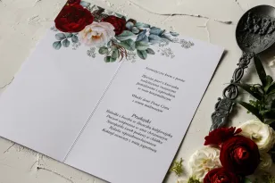 Menu Weselne Glamour Srebrzone z Piwoniami | Elegancka Karta Menu na Stół | Pastelowe nr 5