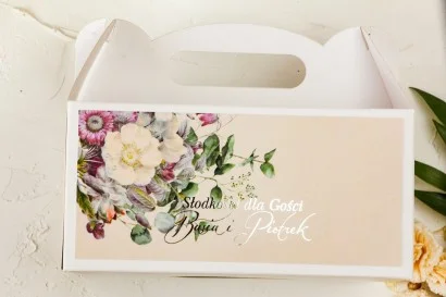 Prostokątne Pudełko na Ciasto weselne w stylu Glamour - Pastelowe nr 4