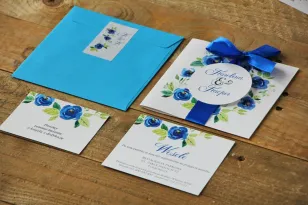 Hochzeitseinladung mit buntem Umschlag und Eintrittskarten - Aquarelle Nr. 10 - Blaue Blumen