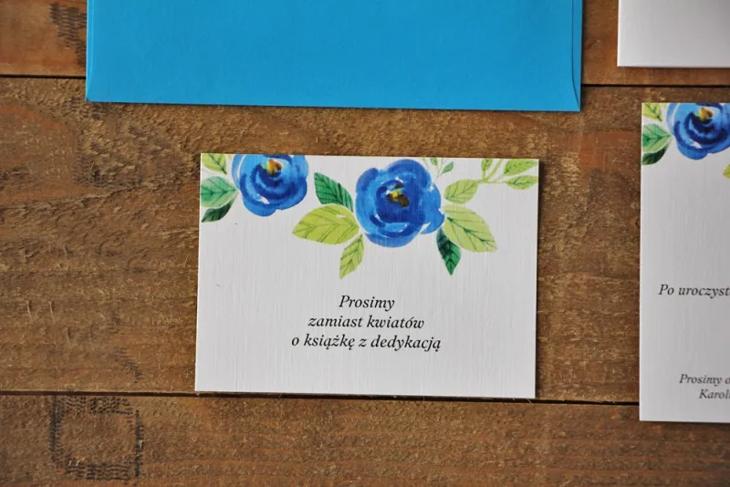 Bilecik do zaproszenia 105 x 74 mm prezenty ślubne wesele - Akwarele nr 10 - chabrowe kwiaty