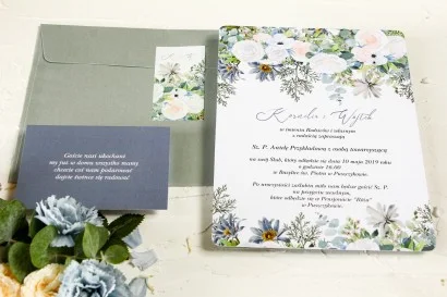 Ślubne Zaproszenie minimalistyczne z motywem białych róż i eukaliptusa | Zaproszenie na wesele jednokartkowe | Wenis nr 5
