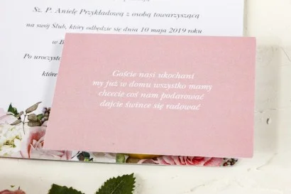Różowy bilecik do kwiatowych zaproszeń ślubnych Wenis nr 1
