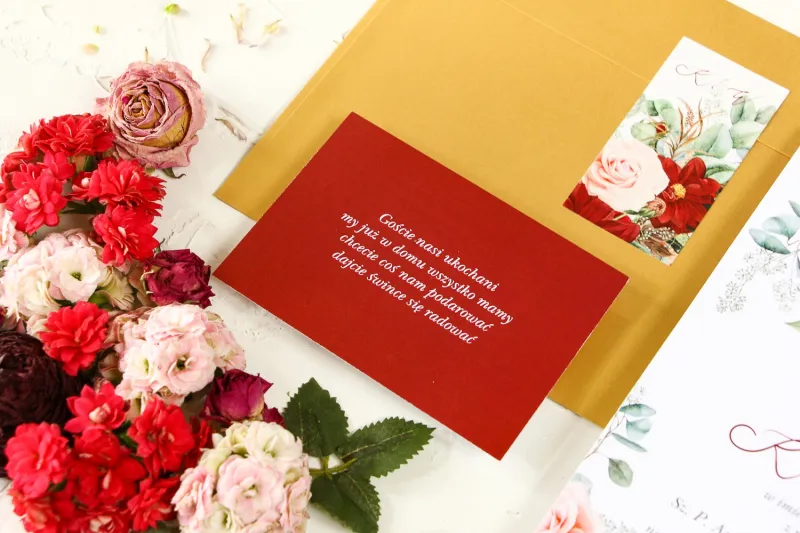 Bordowy bilecik do kwiatowych zaproszeń ślubnych Wenis nr 3