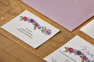 Bilecik do zaproszenia 105 x 74 mm prezenty ślubne wesele - Akwarele nr 11 - Fioletowe drobne kwiaty