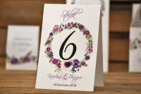 Numerki na Stół Weselny Fioletowe Kwiaty | Akwarele nr 11