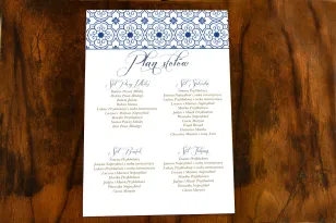 Hochzeitstischplan im rustikalen Stil mit spanischer Grafik in Blau