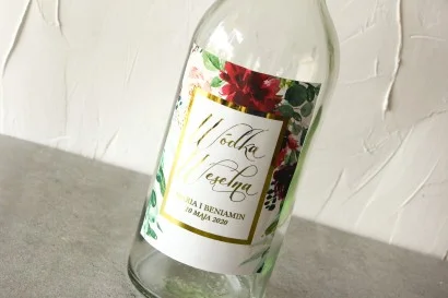 Etykiety na butelki weselne ze złoceniem - Flores nr 2