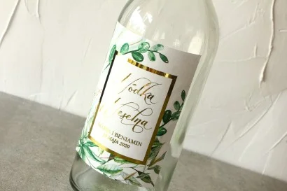 Etykiety na butelki weselne ze złoceniem - Flores nr 3