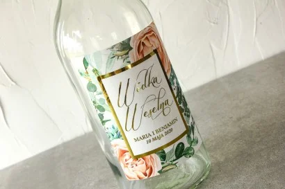 Etykiety na butelki weselne ze złoceniem - Flores nr 4