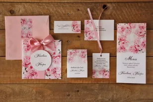 Zestaw próbny zaproszeń ślubnych w kolorowej kopercie wraz z dodatkami oraz upominkami dla gości weselnych - Akwarele nr 21