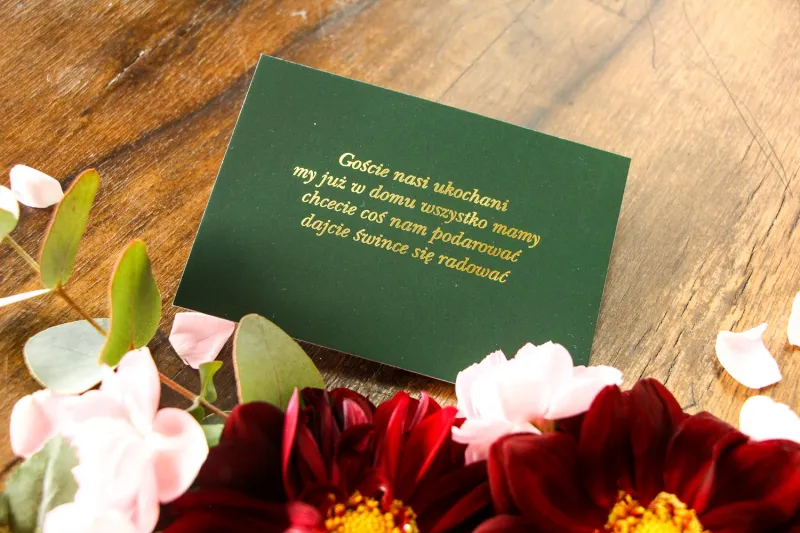 Zielony bilecik do kwiatowych zaproszeń ślubnych Soreli nr 2