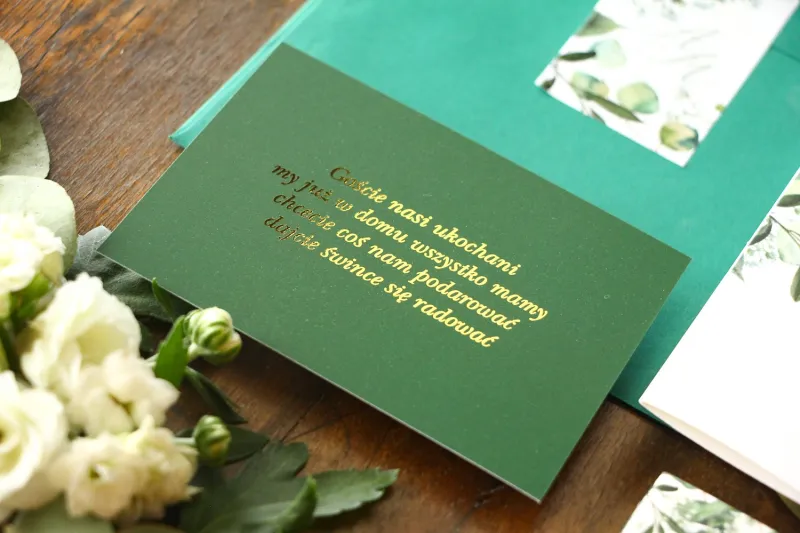 Zielony bilecik do kwiatowych zaproszeń ślubnych Soreli nr 5