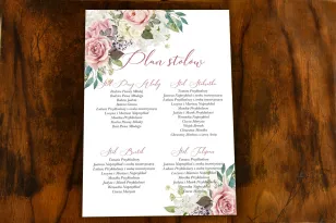Blumenplan von Hochzeitstischen mit dem Zusatz von Puderrosen und weißer Hortensie