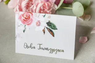 Florale Hochzeitsvignetten mit Vergoldung mit Puder, rosa Rosen- und Lilienblüten mit Zusatz von grünen Zweigen